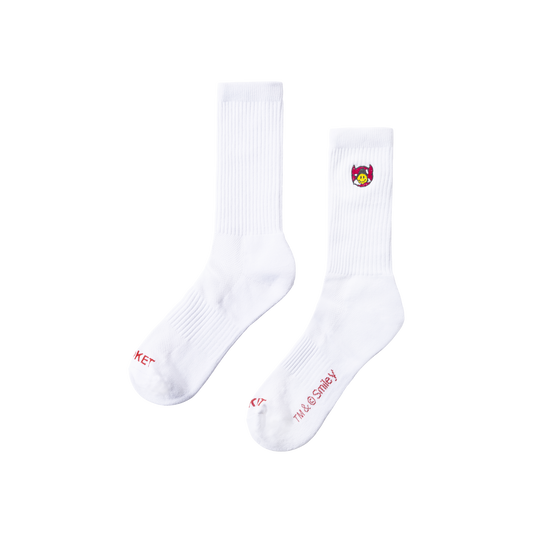 MARKET clothing brand SMILEY INNER PEACE SOCKS. Find more graphic tees, socks, hats and small goods at MarketStudios.com. Formally Chinatown Market. 