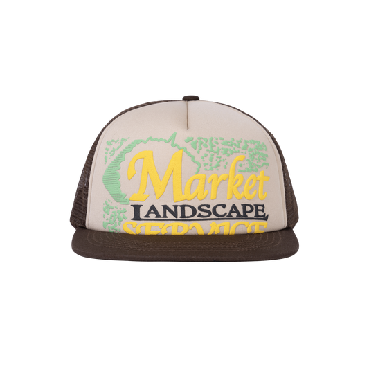 MARKET clothing brand LANDSCAPE SERVICE TRUCKER HAT. Find more graphic tees, hats, beanies, hoodies at MarketStudios.com. Formally Chinatown Market. 