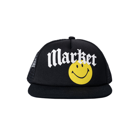 MARKET clothing brand SMILEY GOTHIC TRUCKER HAT. Find more graphic tees, hats, beanies, hoodies at MarketStudios.com. Formally Chinatown Market. 