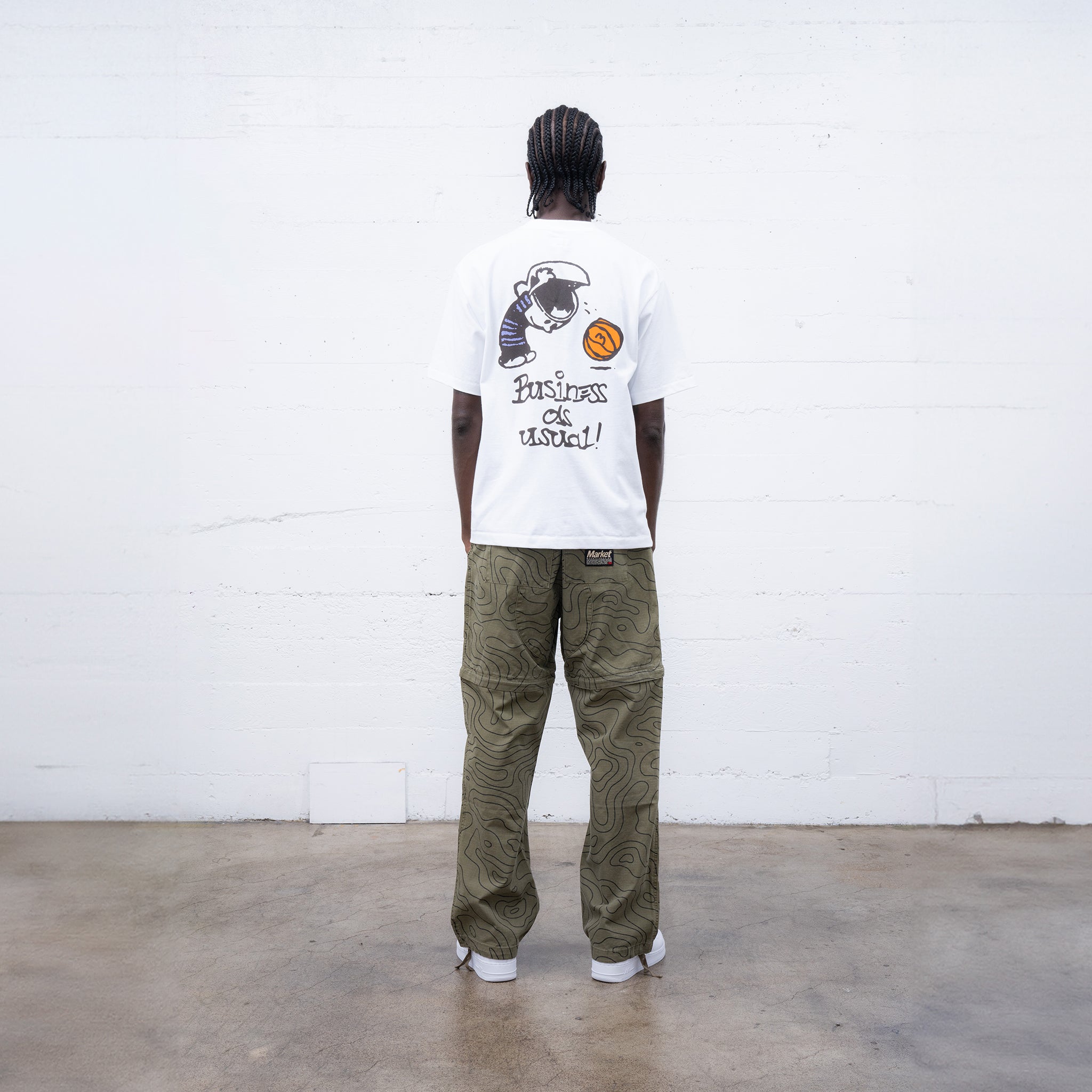 MARKET clothing brand BUSINESS AS USUAL T-SHIRT. Find more graphic tees, hats, hoodies and more at MarketStudios.com. Formally Chinatown Market.