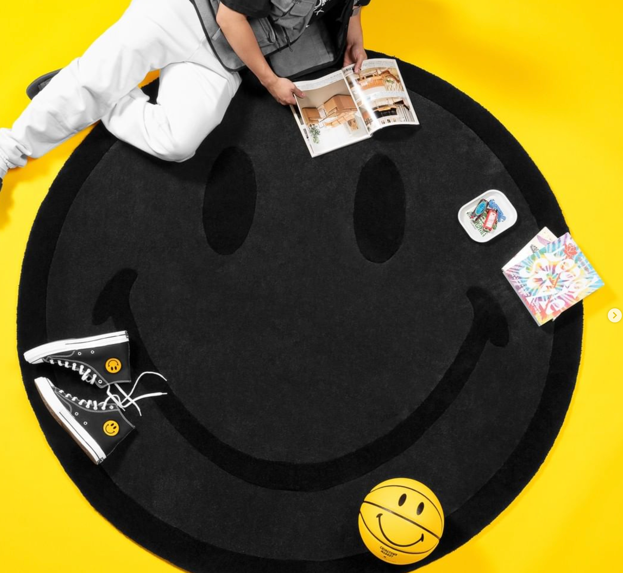 MARKET clothing brand SMILEY 6 FOOT MONOCHROME RUG. Find more homegoods and graphic tees at MarketStudios.com. Formally Chinatown Market.