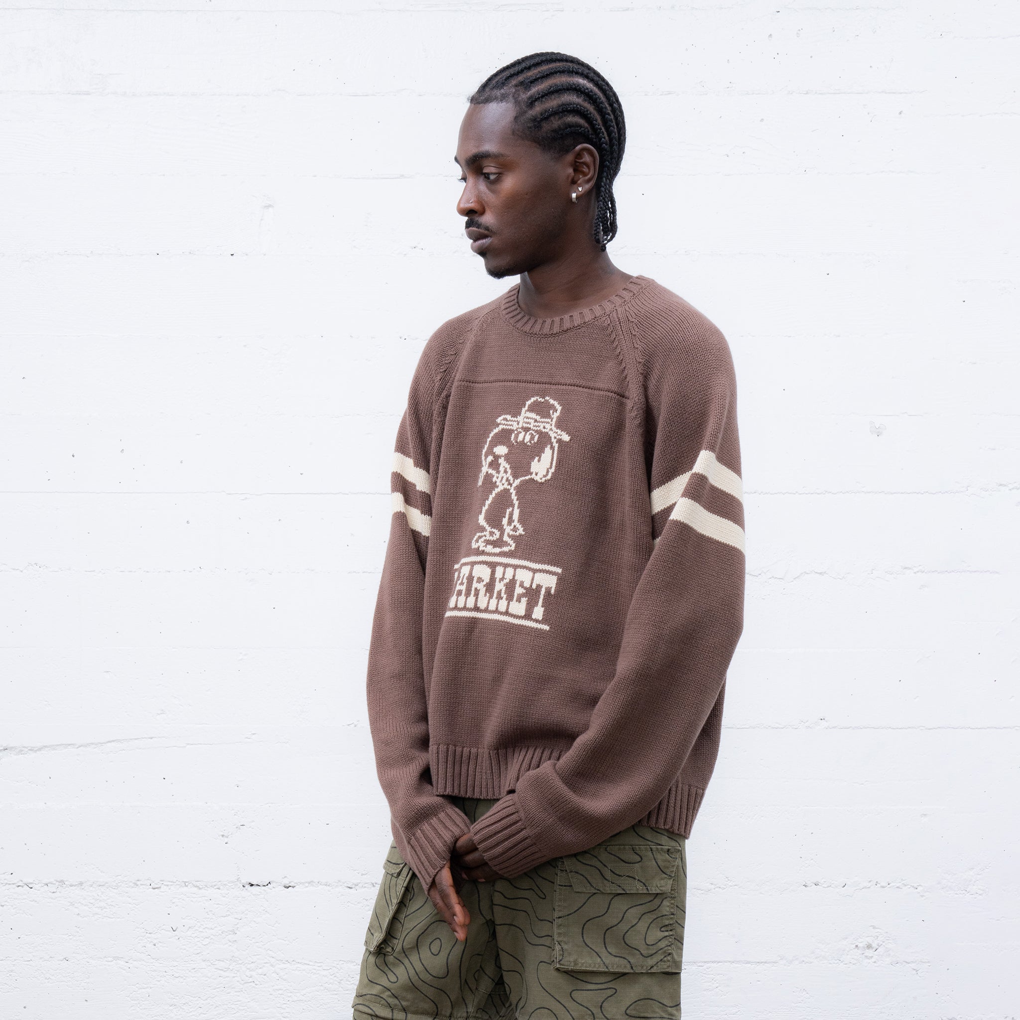 MARKET clothing brand PEANUTS SPIKE KNIT SWEATER. Find more graphic tees and hoodies at MarketStudios.com. Formally Chinatown Market.