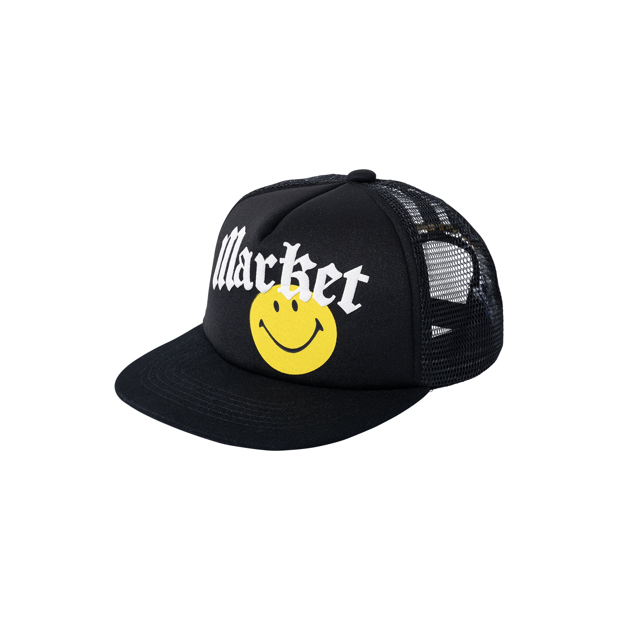 MARKET clothing brand SMILEY GOTHIC TRUCKER HAT. Find more graphic tees, hats, beanies, hoodies at MarketStudios.com. Formally Chinatown Market. 