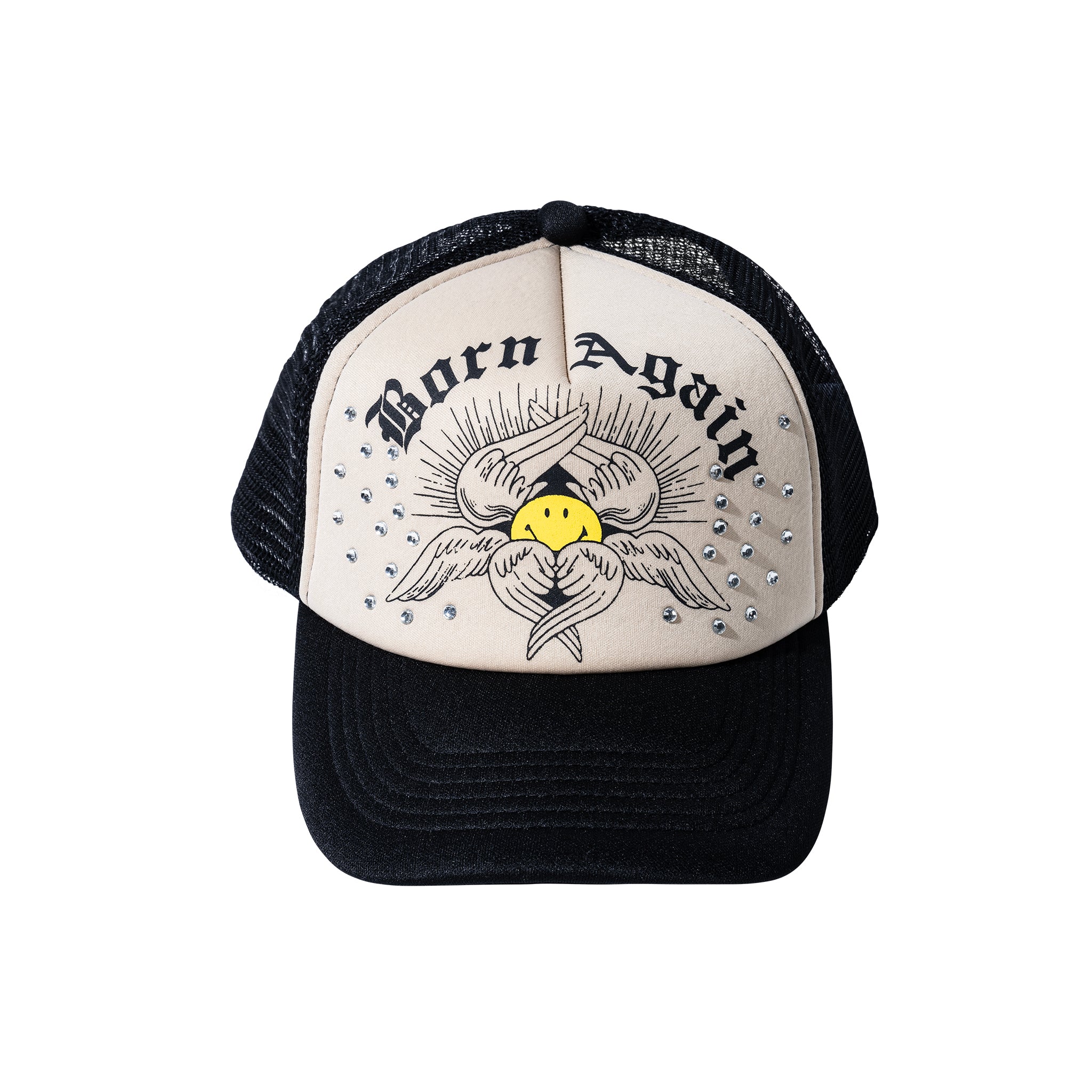 MARKET clothing brand SMILEY BORN AGAIN TRUCKER HAT. Find more graphic tees, hats, beanies, hoodies at MarketStudios.com. Formally Chinatown Market. 