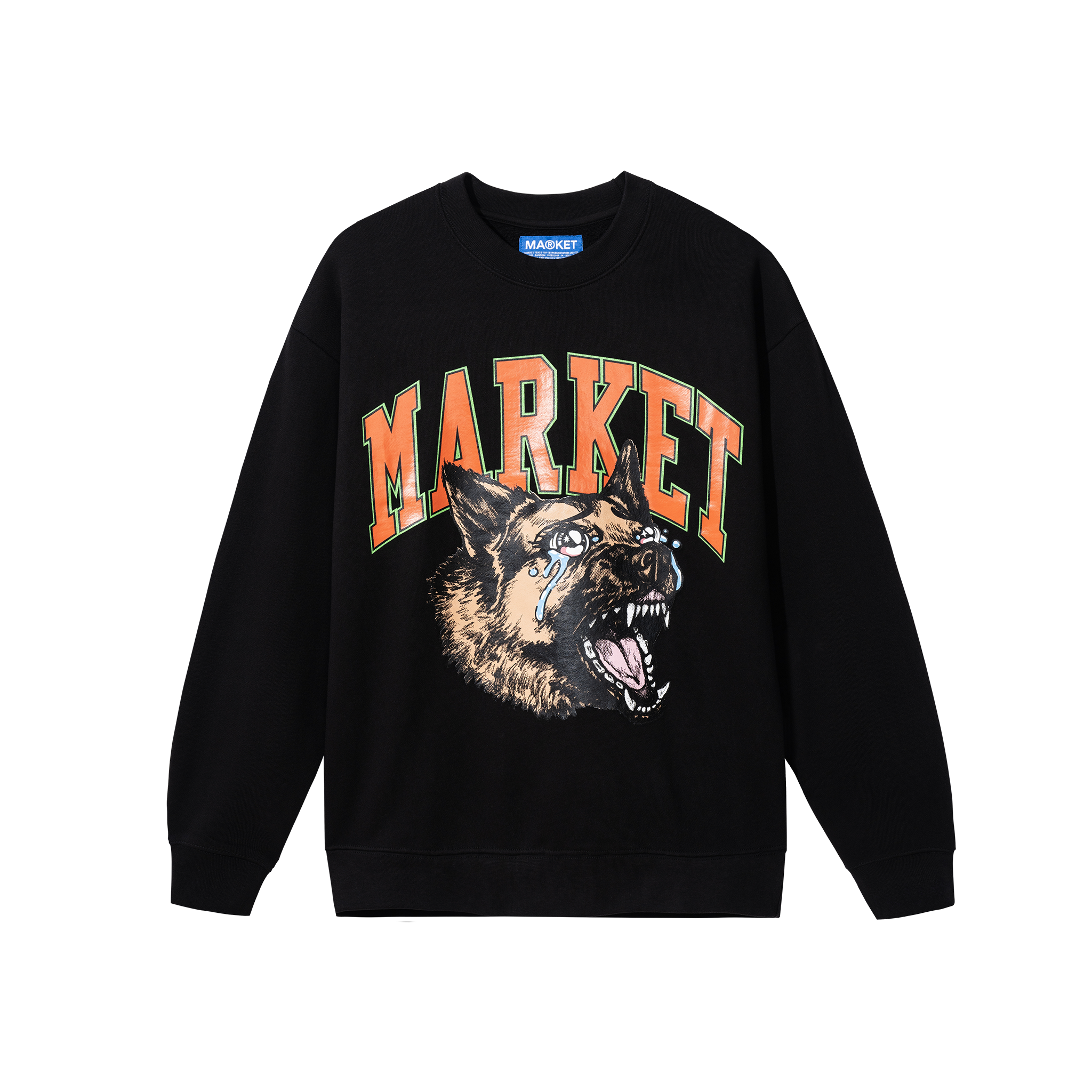 MARKET clothing brand BEWARE CRYING CREWNECK SWEATSHIRT. Find more graphic tees and hoodies at MarketStudios.com. Formally Chinatown Market.