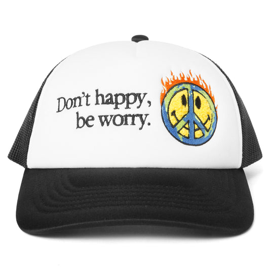 SMILEY PEACE BE WORRY CHENILLE TRUCKER HAT
