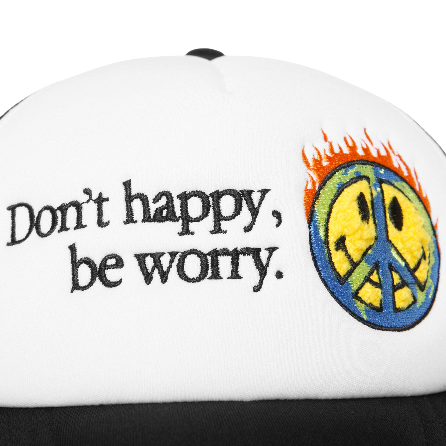 SMILEY PEACE BE WORRY CHENILLE TRUCKER HAT
